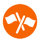 Logo von rauchfrei-info.de für LotsInnen: orangener Kreis mit zwei sich kreuzenden Flaggen